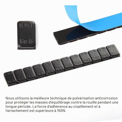 GAsupply 100 Black Balancing Weights I 100 x Adhesive Bar with Removable Rim 12 x 5 g Zinc Plated and Laminated