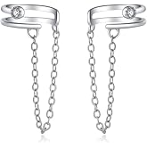 Reffeer Solid 925 Sterling Silver Cuff Earrings Chain for Women Cartilage Wrap Earrings Helix Cuffs