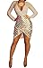 Womens Sexy Deep V Neck Long Sleeve Sequins Bodycon Party Club Split Dress, Light Khaki, X-Large