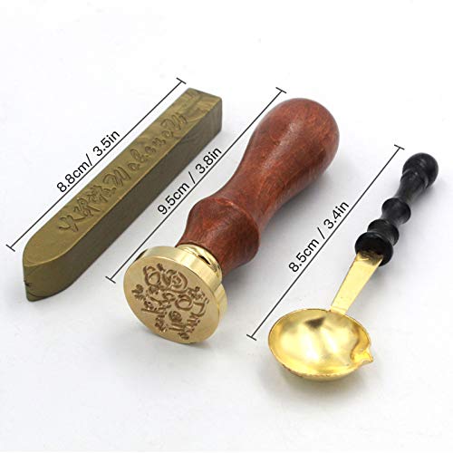 Wax Seal Stamp Set, 1Pcs Copper Seals(Good Luck)+ 1Pcs Wooden Hilt +1Pcs Sealing Wax Stick and 1Pcs Melting Spoon,Vintage Retro Classical Initial Seal Wax Stamp Kit,Perfect Gift Ideas for Friends - Thumbnail 3