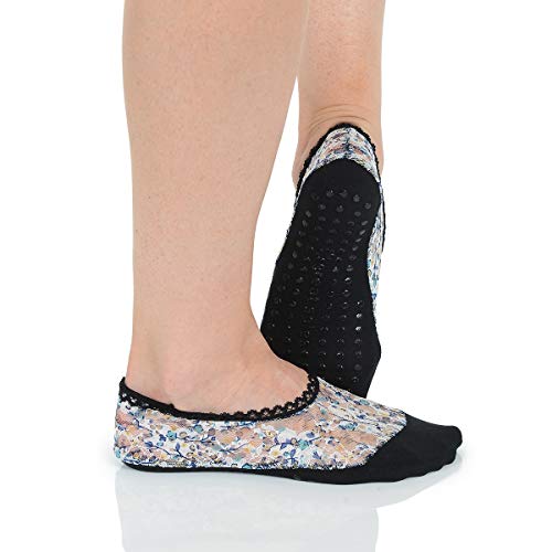 Great Soles Lace Pilates Non Skid Grip Socks for Women,Yoga, Barre Floral Lace - Thumbnail 2