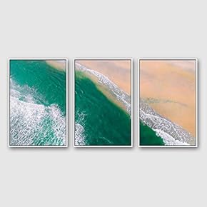 Framed Canvas Wall Art for Living Room, Bedroom Ocean Sea Beach Canvas Prints for Modern Home Decoration Ready to Hang - 16"x24"x3 Panels