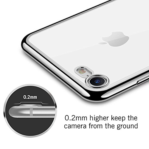 Enflamo Crystal Clear Case Soft Back Cover Case with Electroplated Frame Bumper Ultra Slim TPU Gel Case for iPhone 7, iP