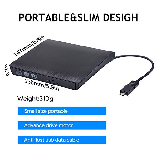Guamar External CD DVD Drive USB3.0 USB C Superdrive External CD DVD+/- RW Burner Writer Optical Drive Compatible with Mac/MacBook Pro/Air/iMac/Laptop/Windows Ten - Thumbnail 3