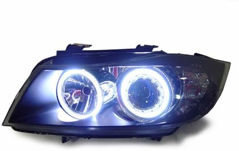 E90 / E91 PROJECTOR BLACK HEADLIGHTS WITH ULTRA BRIGHT ANGEL EYES - AMBER LED TURN SIGNALS - 2006-2008