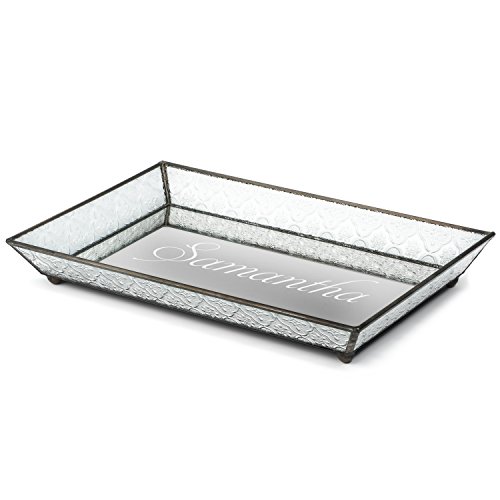 J Devlin Tra 106-1 ET209 Personalized Vintage Glass with Name Jewelry Tray with Mirrored Bottom Monogrammed Decorative Dresser Engraved Vanity Organizer - Thumbnail 4