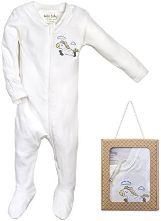 Wild Baby Organic Cotton Zippered Baby Footie with Gift Box (3-6 Months, Horse)