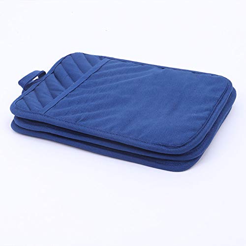 Anyi Oven Pot Holders with Pocket, 100% Cotton Oven Mitts Oven Pads with Feature of Heat Resistant Potholders Non Slip for Cooking Baking, Set of 3 (Blue) - Thumbnail 7