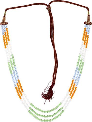 Bling N Beads Glass Tri color crystal Necklace for Girls and Women's (Orange green and white)
