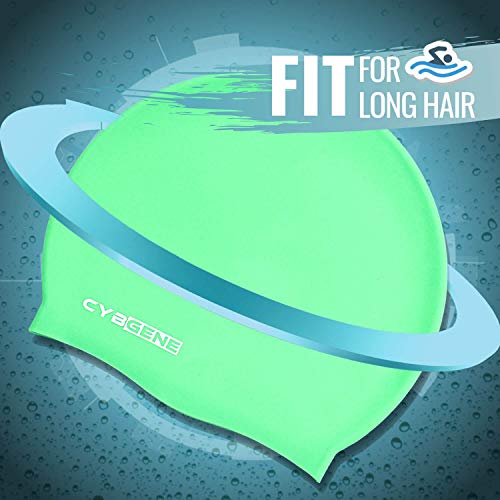 CybGene Silicone Swim Cap for Women and Men,Swim Capris for Long Hair-Size Large-Green - Thumbnail 4