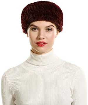 Nice Glory Women's Rex Rabbit Fur Knit Headband / Neck Warmer Burgundy