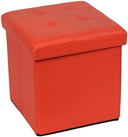 Fsobellaleo Faux Leather Folding Storage Ottoman Toy Chest for Baby Orange12.6"x12.6"x12.6"