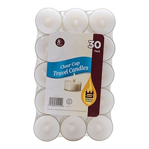 White Unscented Tea Light Candles in Clear Cups Burns 8 Hours- Set of 30
