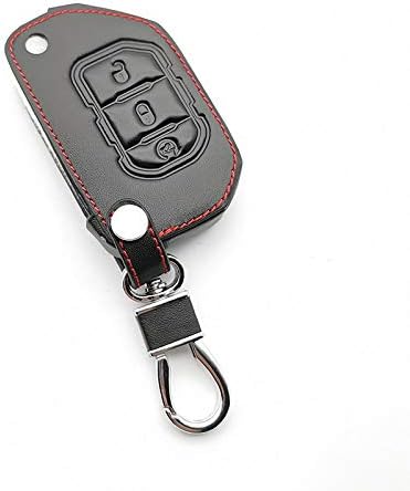 JHDKAC Car Remote Control For Jeep Wrangler JL 2018 3 Buttons Folding Style 100% Leather Car Key Case Cover Set Fob Remote Key Protection-Gray