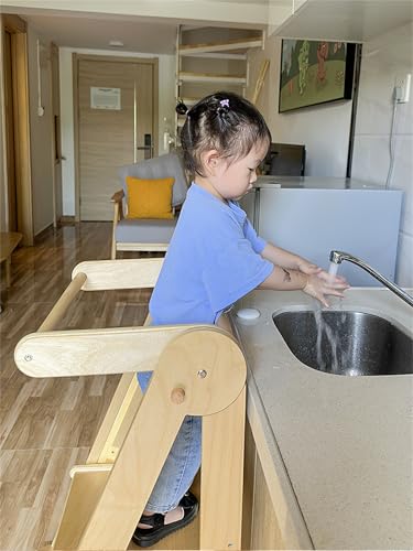 AM ANNA Foldable Toddler Kitchen Tower, Kitchen Stool Helper, Standing Tower with 3 Adjustable Heights, Suitable Age for 1.5-6 Years, Toddler Kitchen Stool Helper Montessori Kitchen Stools (1)