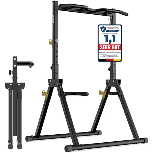 DH FitLife Power Tower faltbar, Klimmzugstange freistehend mit Dip Station