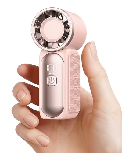 Gaiatop Portable Handheld Mini Fan, 6 Speeds 16900 RPM High Velocity Personal Fan with LED Display, USB Rechargeable, Mini Fan with Lanyard for Makeup, Travel, Outdoor, Gift for Women Girl, Pink