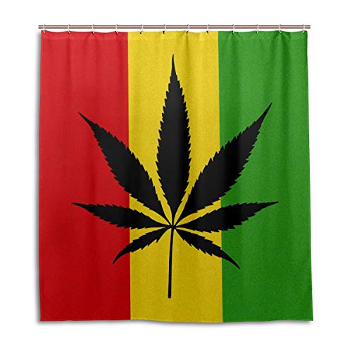 MOFEIYUE Shower Curtains Colorful Stripe Marijuana Leaves Waterproof Mould Resistant Bath Curtain Bathroom Home Decor 66 x 72 in with 12 Hooks
