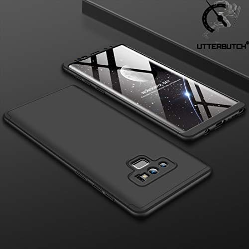 Utterbutch Full Body 3 in 1 Slim Fit Front + Back Complete 3D 360 Degree Protection Hybrid Hard Bumper Back Case Cover for Samsung Note 9 (FullBlack)