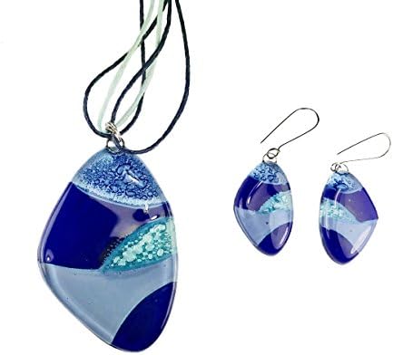 Art Glass Pendant &amp; Earrings Set - Soft Triangle Style 116