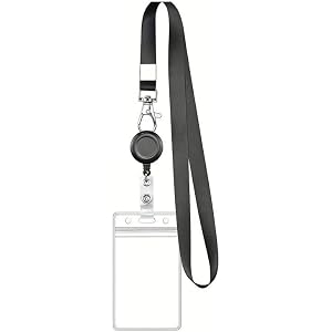 ID Card Holder with a Black Lanyard and a snap Buckle, Featuring a Retractable snap Clasp