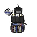 Business Travel Large Capacity Wash Bag Shaving Bag Toilet Cosmetic Toiletry Kits with Shatterproof Mirror (Black)