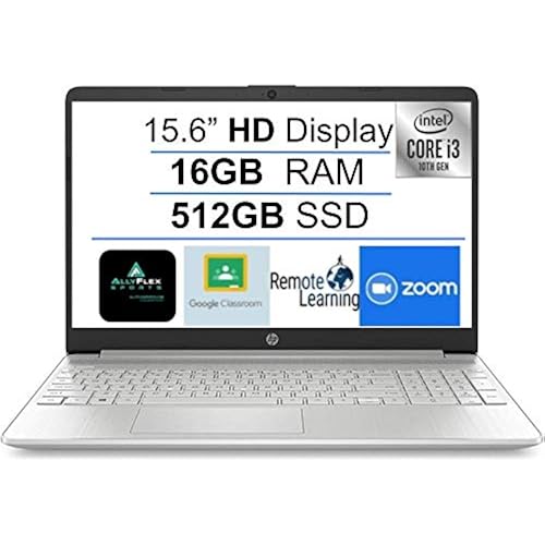 Newest HP 15.6" HD Laptop Notebook Computer, Intel 10th Gen Dual-Core i3-1005G1(Up to 3.4GHz), 16GB DDR4 RAM, 512GB SSD, Webcam, Bluetooth, Wi-Fi, HDMI, Type-C, Windows 10 S+AllyFlex Mousepad