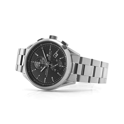 LOUIS-XVI-Herren-Armbanduhr-Orlans-Stahlband-Silber-Schwarz-Chronograph-Analog-Quarz-Edelstahl-920