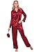 Alexander Del Rossa Womens Satin Pajamas, Long Button-Down Pj Set and Mask, Large Burgundy with Black Piping (A0750BGPLG)
