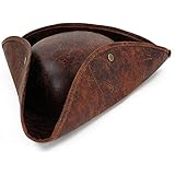 Skeleteen Faux Leather Pirate Hat - Brown Distressed Leather Colonial Style Tricorn Hat