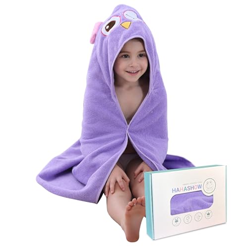 HAHASHOW Baby 3D Animal Hooded Bath Towel, 100% Cotton Ultra Soft Thick Bathrobe Shower Gift for Newborn Boy Girl Large Size 35 X 35 Inch Owl