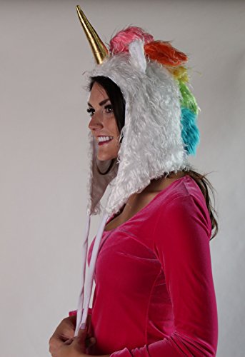 Plush White Soft Fuzzy Unicorn Adult Hat