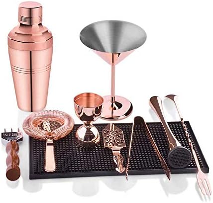 SEJNGF 10 Pieces Cocktail Set Stainless Steel 550ml Professional with Filter, Rose Gold, 2, 2