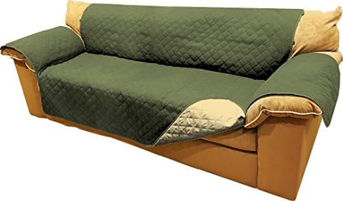 Reversible Microfiber Sofa Cover Throw Furniture Protector for Pets Kids with Hold Down Elastic Straps (Sofa & Loveseat Set, Olive & Sage)