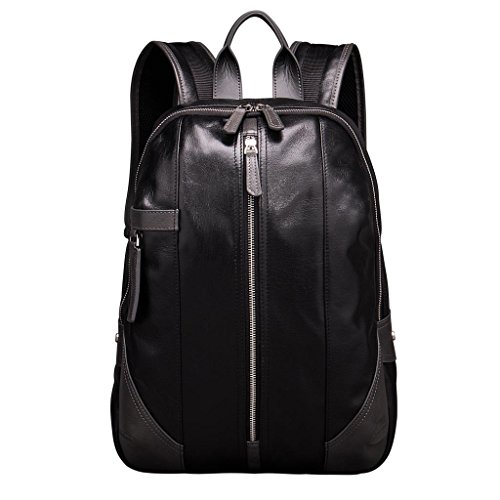 Pabojoe Men's Solo Vintage Leather Backpack for Travel Holds 15inch Computer Black