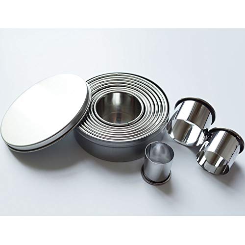 ScivoKaval Round Cookie Biscuit Cutter Cutters Set 11 pcs Circle Pastry Donut Doughnut Sizes Baking Stainless Steel Metal Ring Mold Molds with Compact Storage Tin - Thumbnail 2