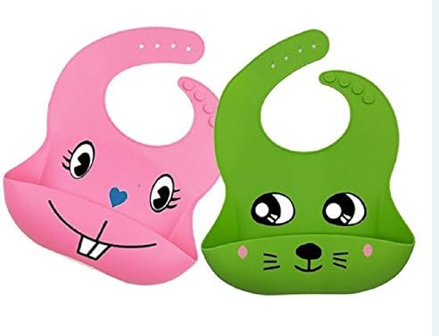 Hencu Waterproof Silicone Baby Bib Soft Cute for Toddlers Babies Stain Resistant Easily Wipes Clean-2 Set