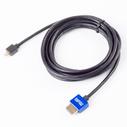 SlimHDMI 2.5m Male Micro (Type D) to Male (Type A) Cable, The World's Slimmest HDMI Lead? (Gold Plated, 1080p, 3D, High Speed, ARC)