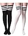 Haslra Women's Over the Knee High Socks 2 Pairs (Triple Strip-Mix7-TALL),(Shoe size 9-10.5)