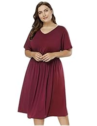 Hanna Nikole HNAF0004 - Vestido de manga corta con cuello en V para mujer