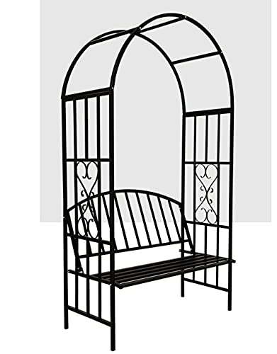 Yibcn Pergola aus Metall, Rosenbogen mit Bank, HBT 205 x 114 x 64 cm,Wetterfest Gartendeko Rankgitter Rosensäule… – Bild 5
