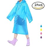 Portable Kids Children Rain Poncho, Opret Reusable Raincoat with Hoods and Sleeves, Durable, Lightweight and Perfect for Outdoor Activities (2 pack, blue)