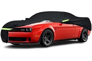 LTDNB Waterproof Car Covers Compatible with 2008-2024 Dodge Challenger, All Weather Custom-fit Car Cover with Zipper Door for Rain Snowproof UV Windproof Protection All Weather Car Cover