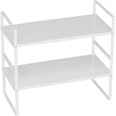 Slideep Expandable Counter Organizer Shelf, Stackable Cabinet Shelves Organizer Storage Rack Cupboard Stand Spice Rack for Kitchen Bathroom Pantry White -2 Set