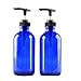 Two Blue Glass Bottle Bottles with Plastic Pump. Eco-friendly 8oz 8 oz Refillable Bottle for Cooking Sauces,Essential Oils,Lotions,Organic Beauty Products(Two Chalkboard Labels free)
