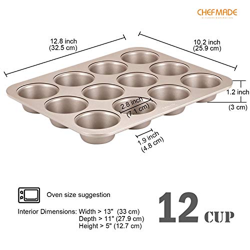 CHEFMADE Muffin Cake Pan, 12-Cavity Non-Stick Cupcake Pan Bakeware, FDA Approved for Oven Baking (Ch - coolthings.us
