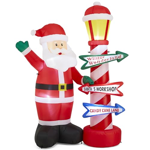 Glitzhome 7FT Inflatable Santa with LED Lamp Post, Outdoor Christmas Decoration…