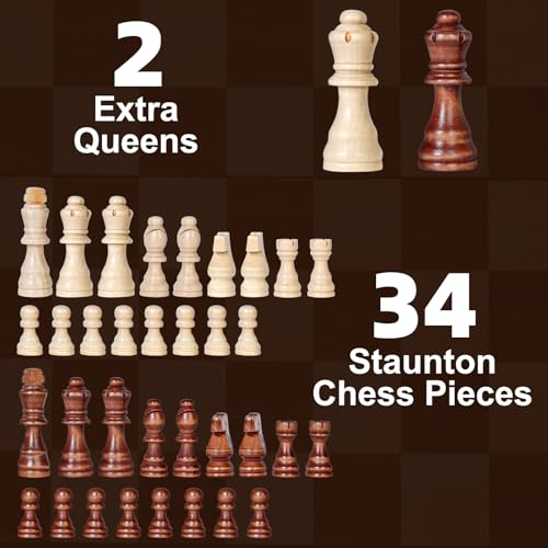 Wooden Chess Board, 2 in 1 Magnetic Chess Board, 39 x 39 cm, Professional Folding Portable Chess Board and Magnetic Checkerboard with Storage Bag, Checkers for Children and Adults Parties