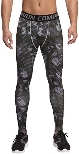 Wogiz 1Bests Mens Camouflage Sports Compression Pants Basketball Running Tight Leggings (XXL, Dark Gray)