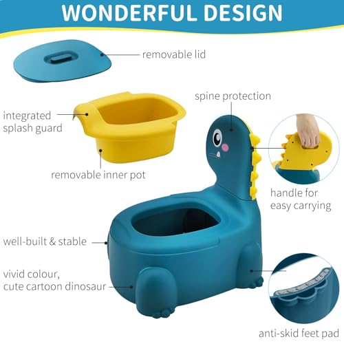 TERRIFI Dinosaur Urinal Potty Training Chair for Kids, Comfortable Toddler Toilet Trainer with Lid, Suitable for Boys and Girls Ages 1-6